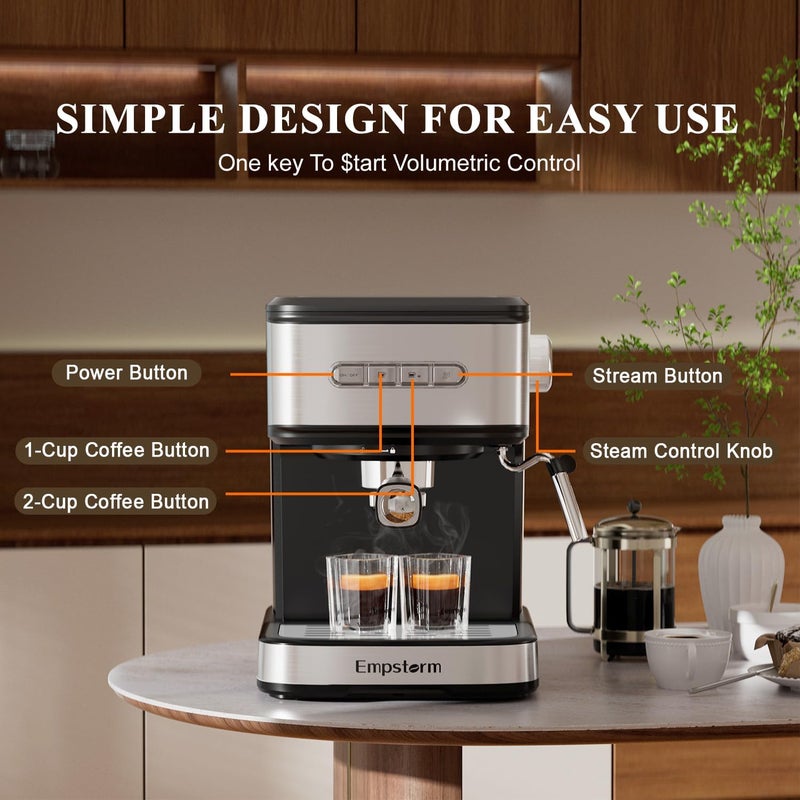 Empstorm 20 Bar Espresso Machine, Cappuccino Machines with Milk Frother Steam Wand, Latte Machine for Home&Barista, Automatic Shut-off Function - Image 3